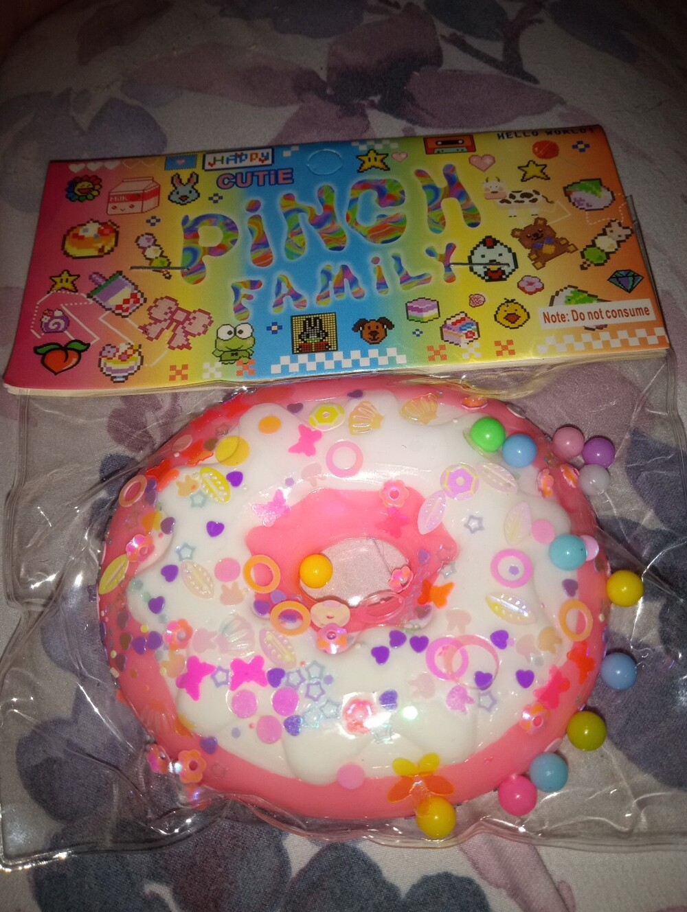 Kids Pink & White Donut Squishy Toy